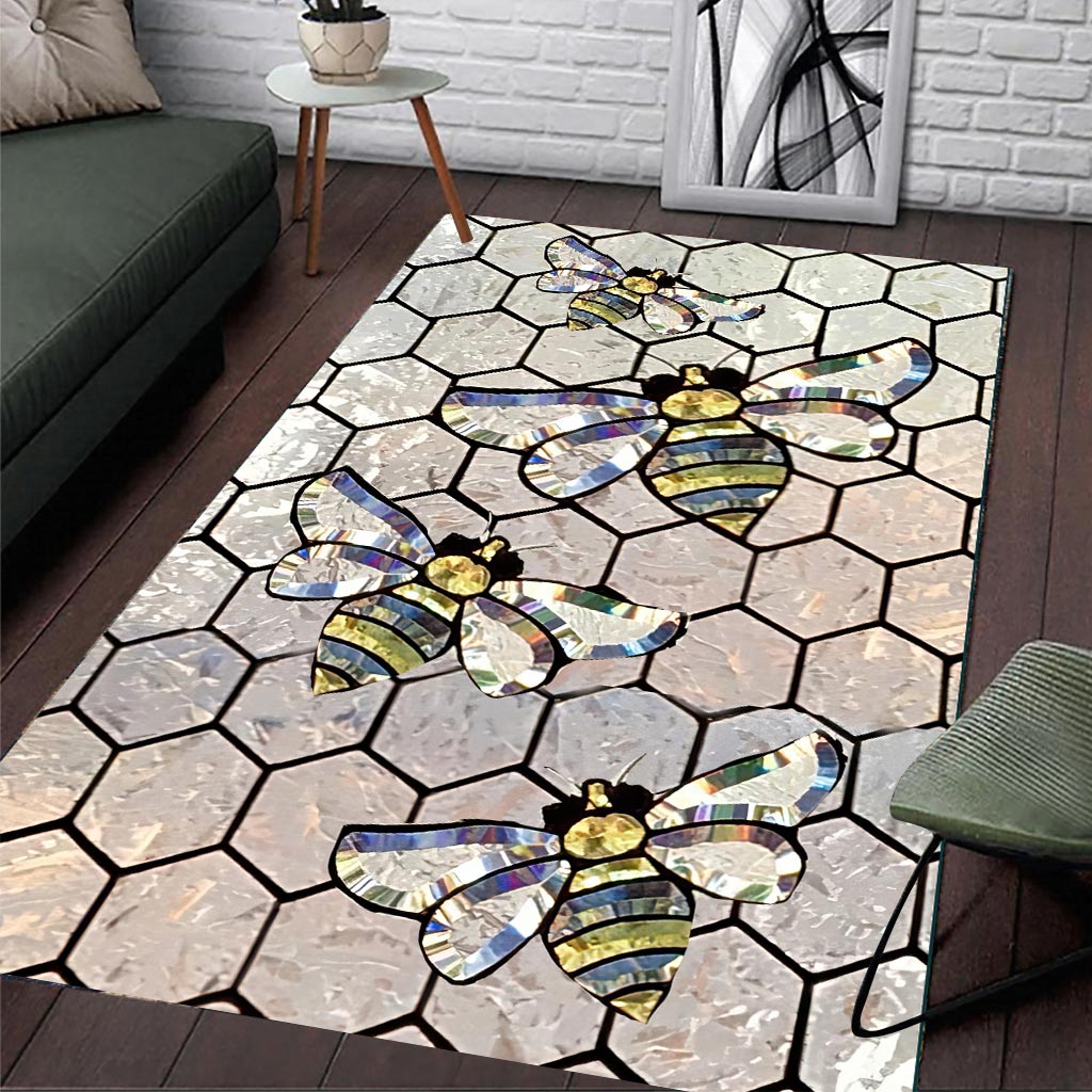 Queen Bee Stained Glass Pattern Print Bee Rug 0622