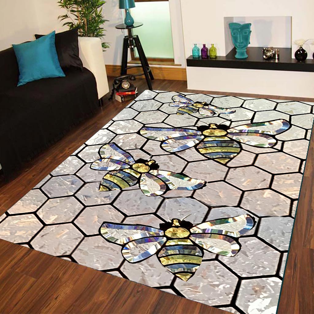 Queen Bee Stained Glass Pattern Print Bee Rug 0622