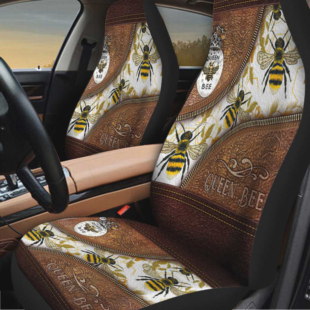 Queen Bee Leather Pattern Print Bee Seat Covers 0622