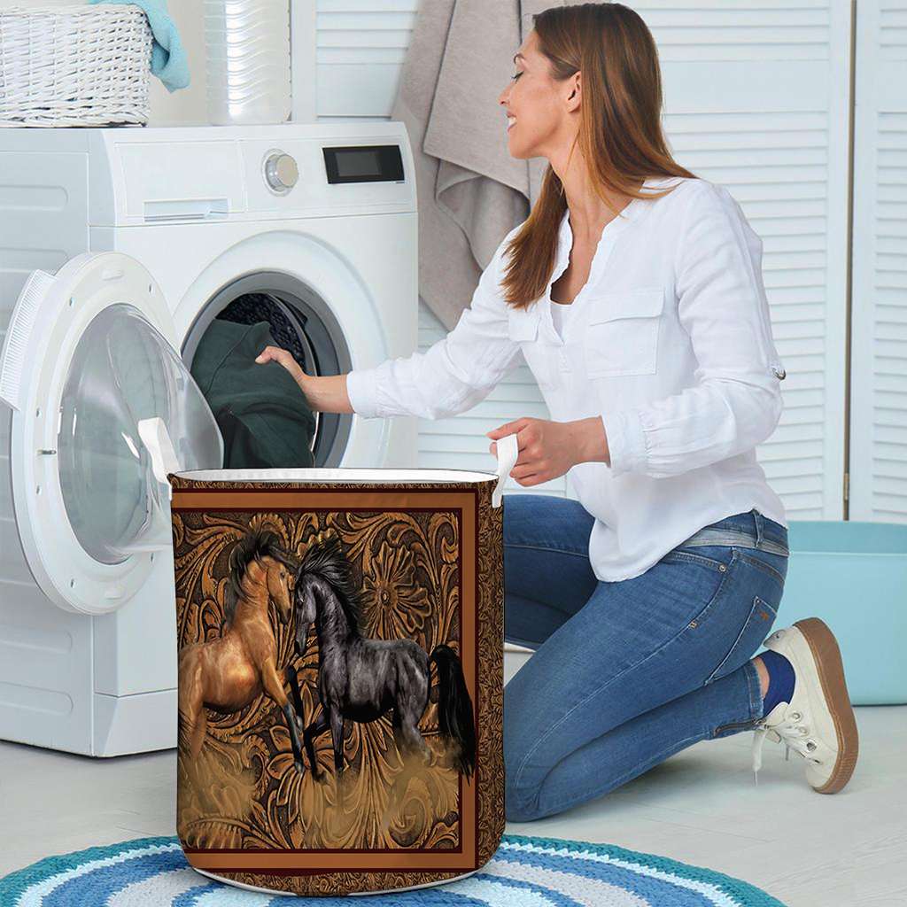 Horses Western - Horse Riding Lover - Horse Owner Laundry Basket 0921