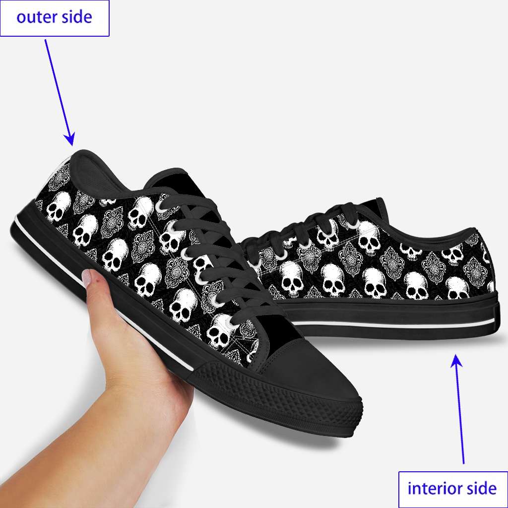 Black Skull Pattern Low Top Shoes 0921