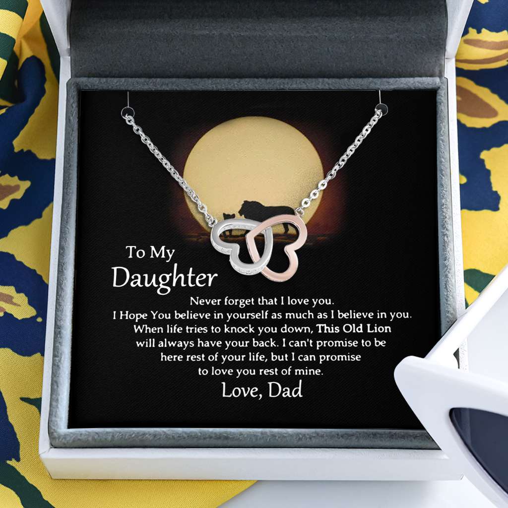 To My This Old Lion Will Always Have Your Back Love Dad - Daughter Two Hearts Necklace 0921