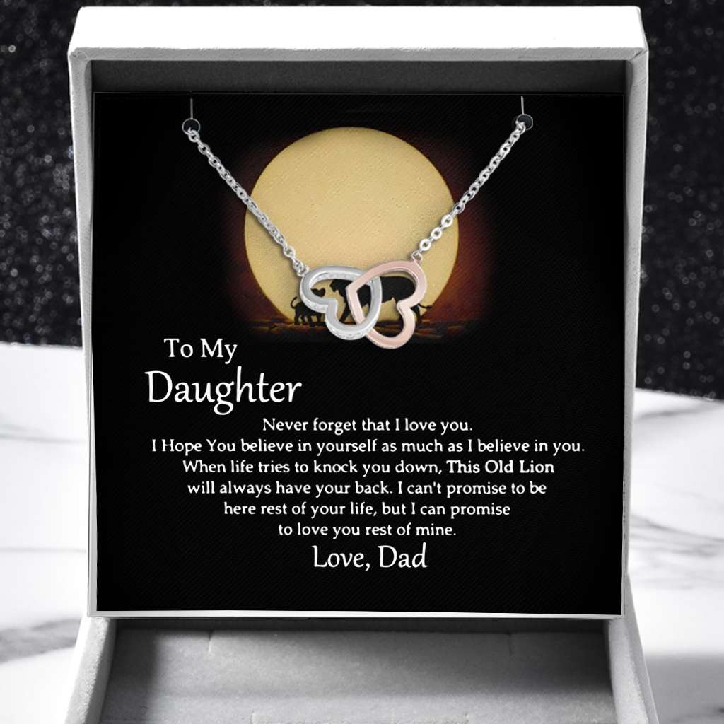 To My This Old Lion Will Always Have Your Back Love Dad - Daughter Two Hearts Necklace 0921