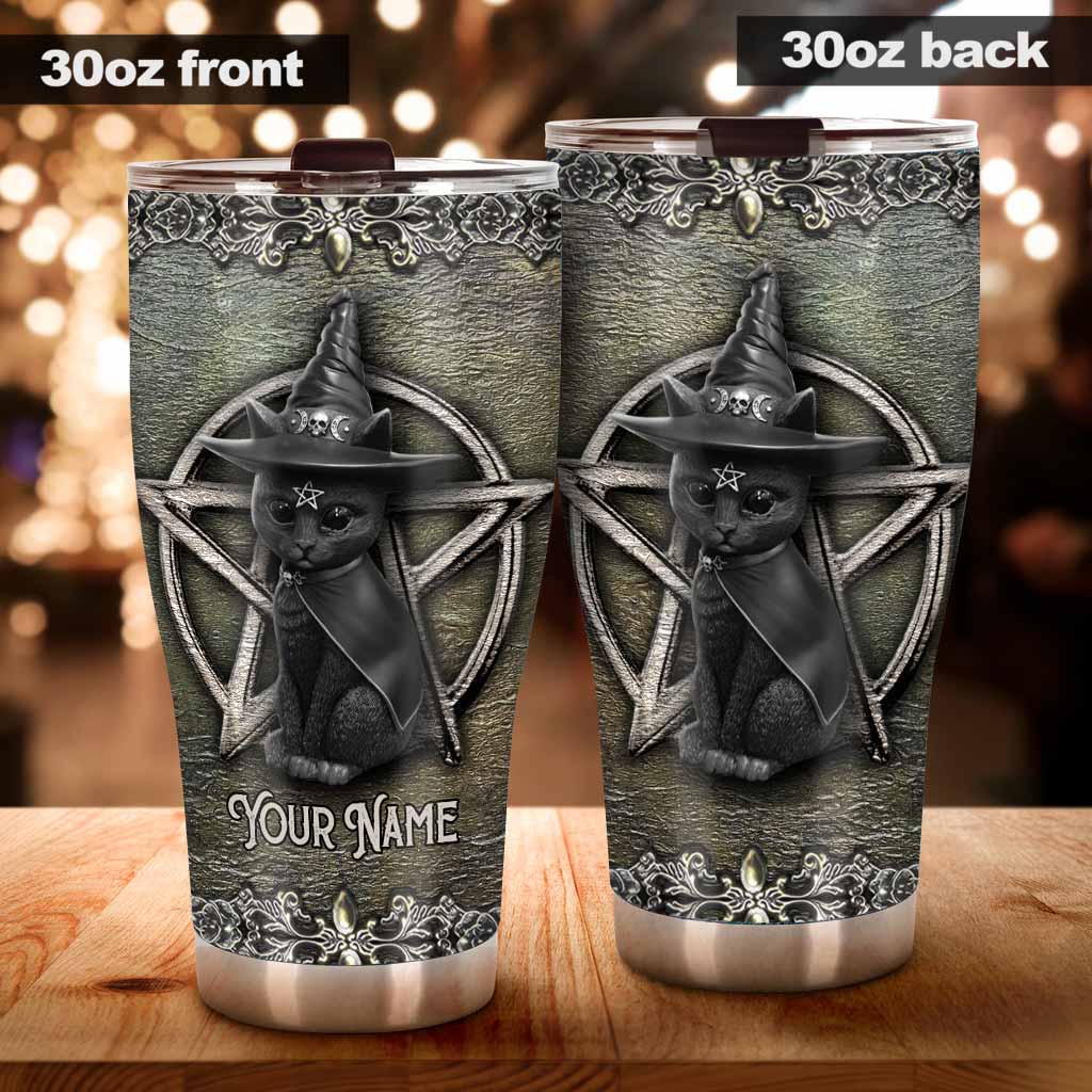 Mystical Witch  - Personalized Halloween Black Cat Tumbler With 3D Pattern Print