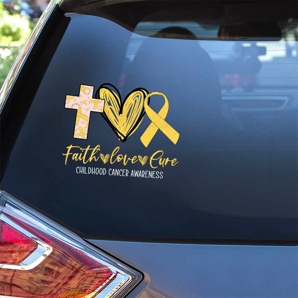 Faith Love Cure Cross Heart And Ribbon - Childhood Cancer Awareness Decal Full