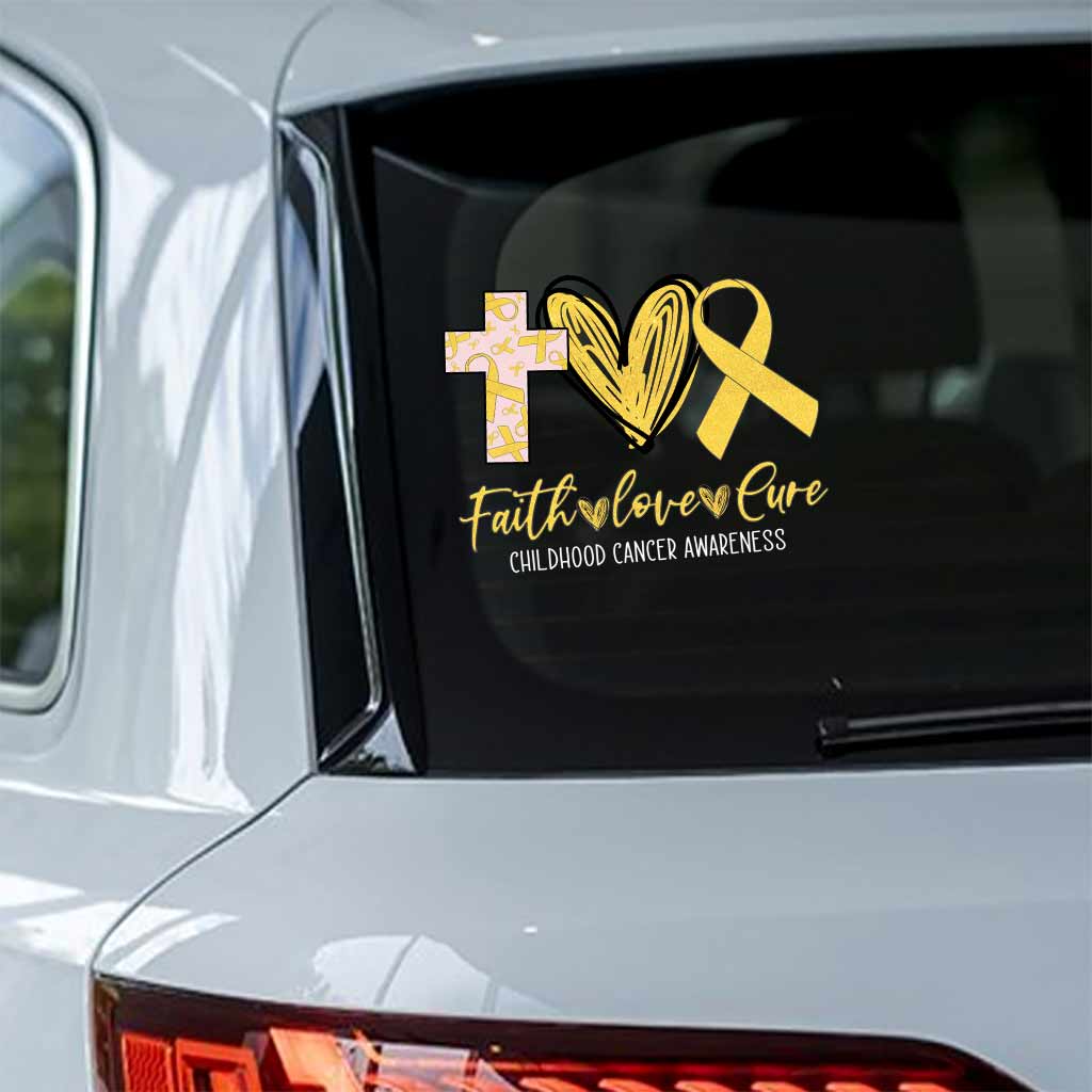 Faith Love Cure Cross Heart And Ribbon - Childhood Cancer Awareness Decal Full