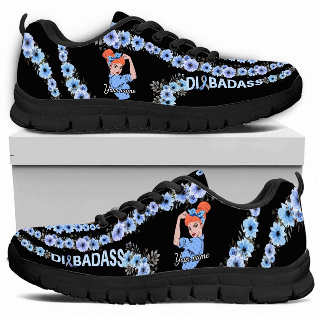 Diabadass Unbreakable Girl Blue - Personalized Blue November Diabetes Awareness Sneakers