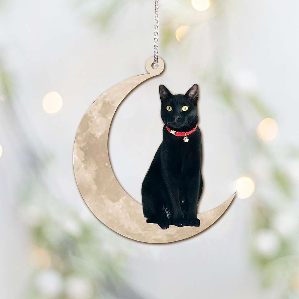 Black Cat Sits On The Moon - Cat Ornament (Printed On Both Sides) 1022