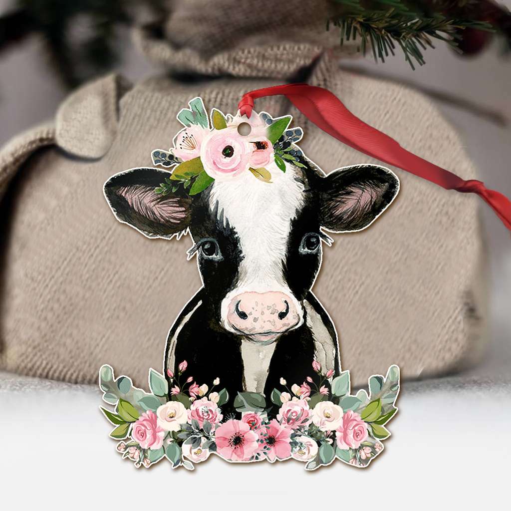 Cow And Flower - Cow Ornament (Printed On Both Sides) 1022