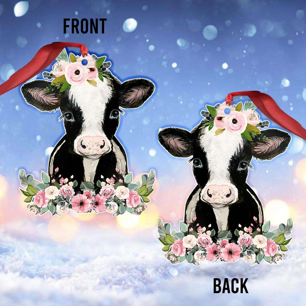 Cow And Flower - Cow Ornament (Printed On Both Sides) 1022