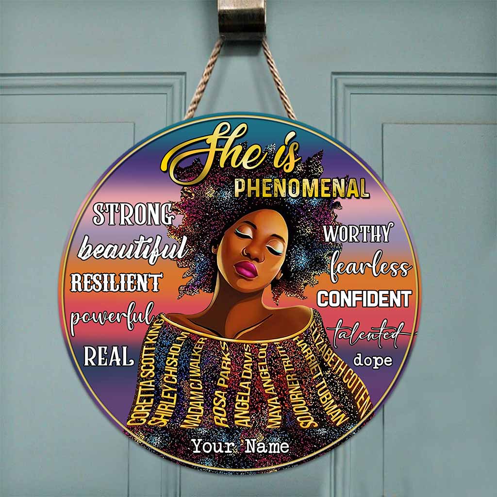 She Is Phenomenal - Personalized African American Round Wood Sign
