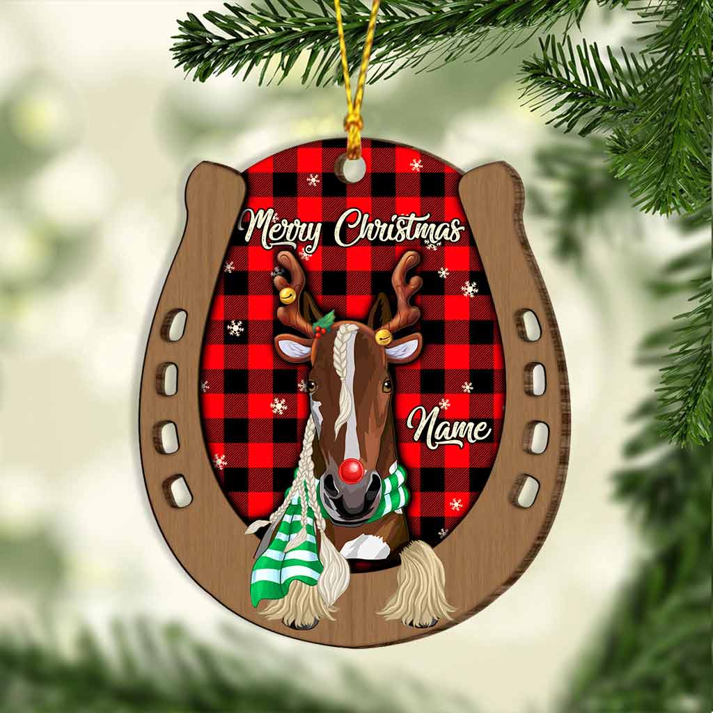 Merry Christmas Horse Hoover - Personalized Christmas Horse Layered Wood Ornament