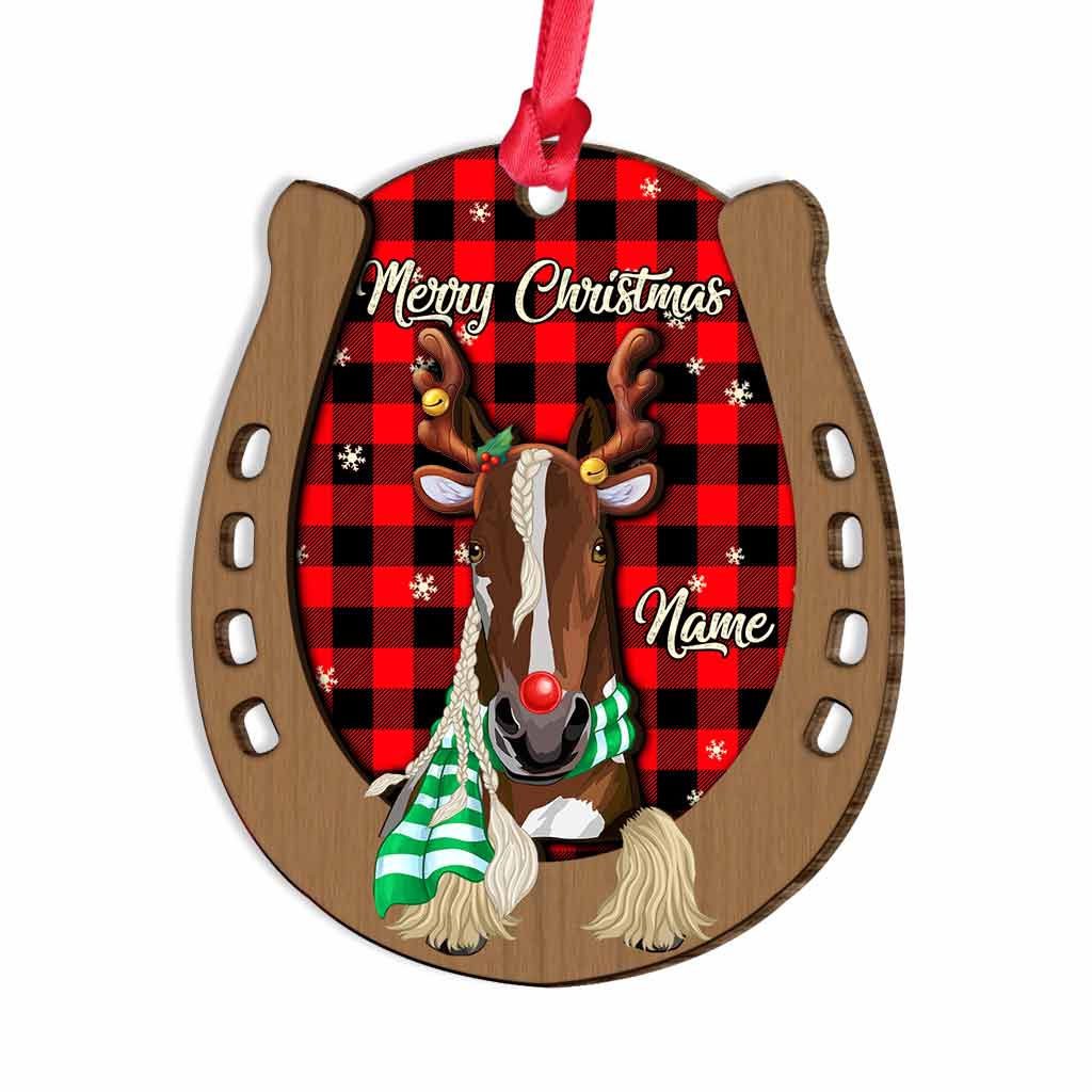 Merry Christmas Horse Hoover - Personalized Christmas Horse Layered Wood Ornament