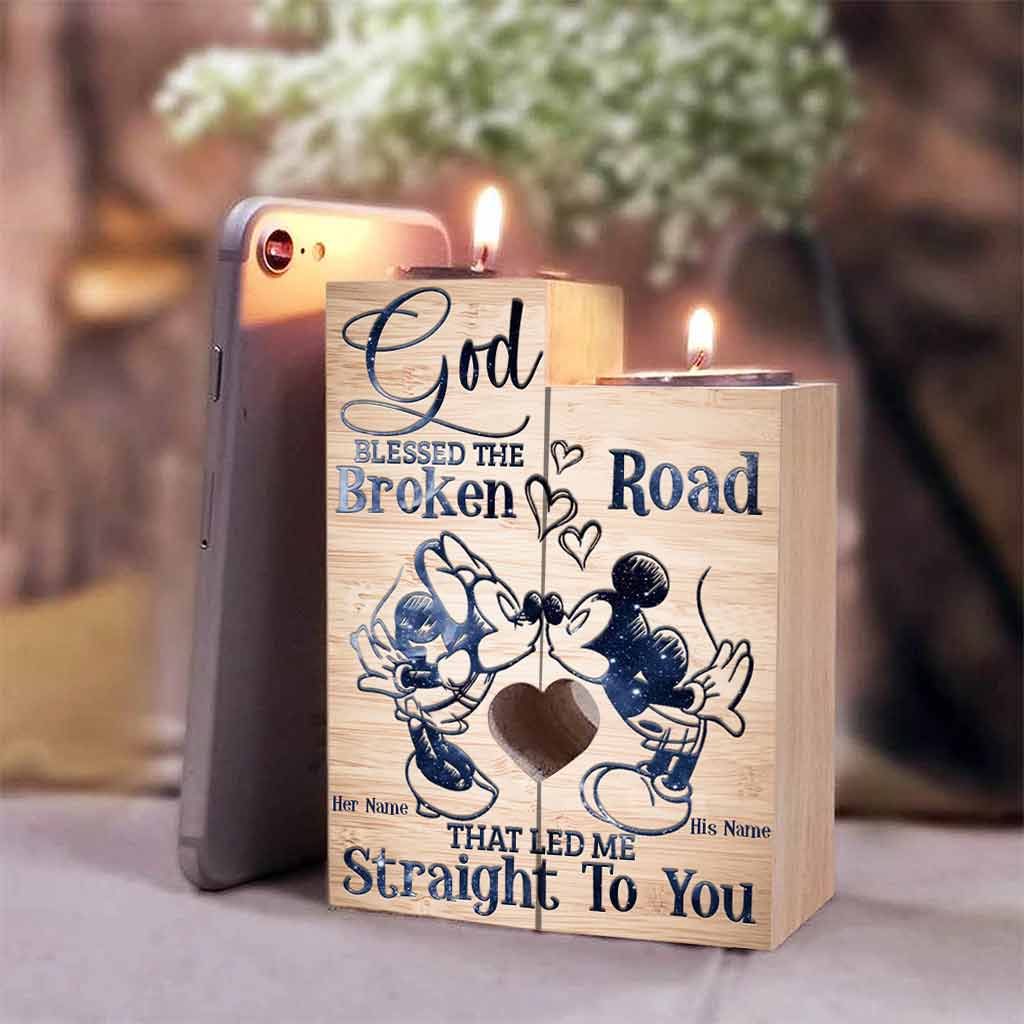 God Blessed The Broken Road That - Personalized Couple Mouse Candle Holder