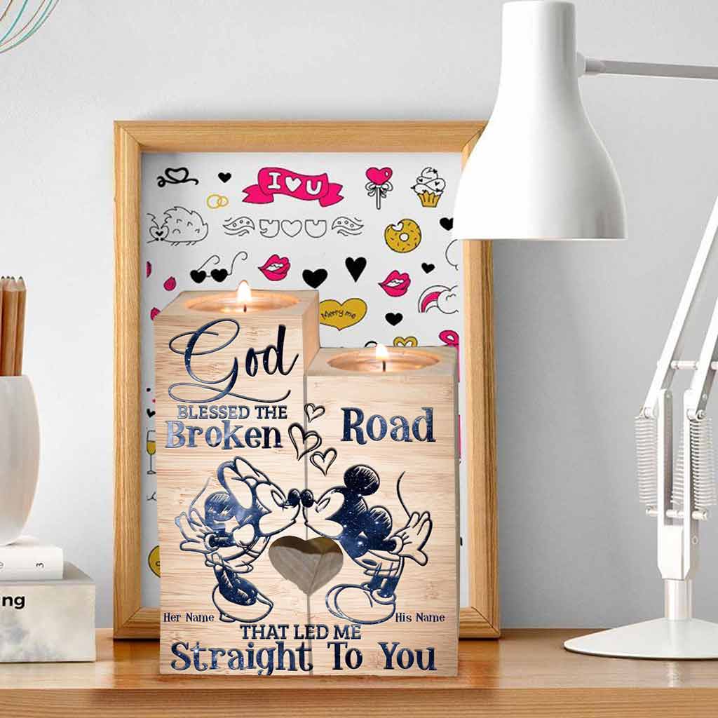God Blessed The Broken Road That - Personalized Couple Mouse Candle Holder