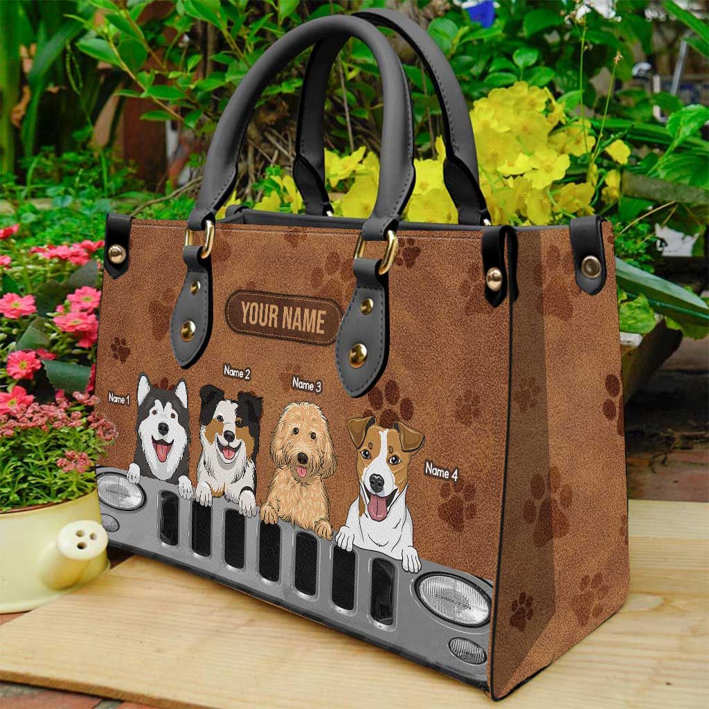 A Girl Her Jp And Her Dogs - Personalized Car Leather Handbag