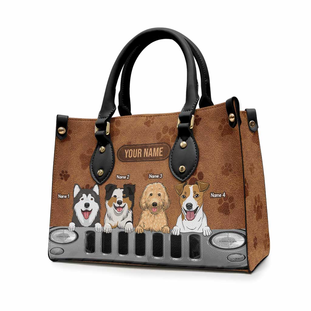 A Girl Her Jp And Her Dogs - Personalized Car Leather Handbag