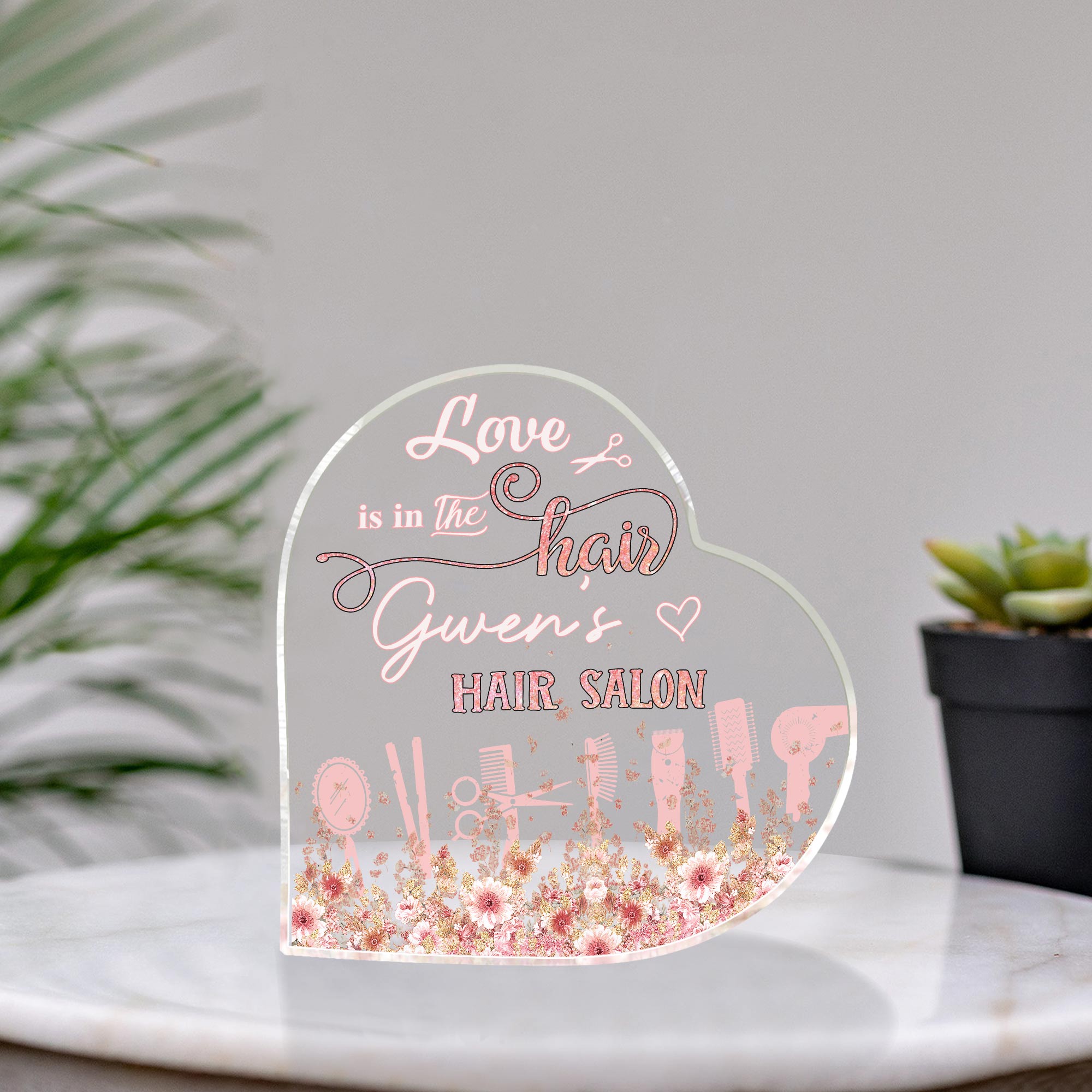 Love Is In The Hair - Personalized Hairdresser Custom Shaped Acrylic Plaque