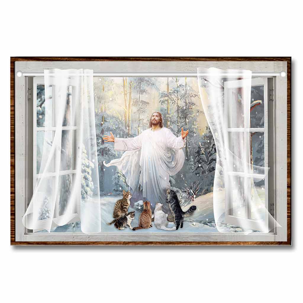 God Surrounded By Cats - Christian Poster