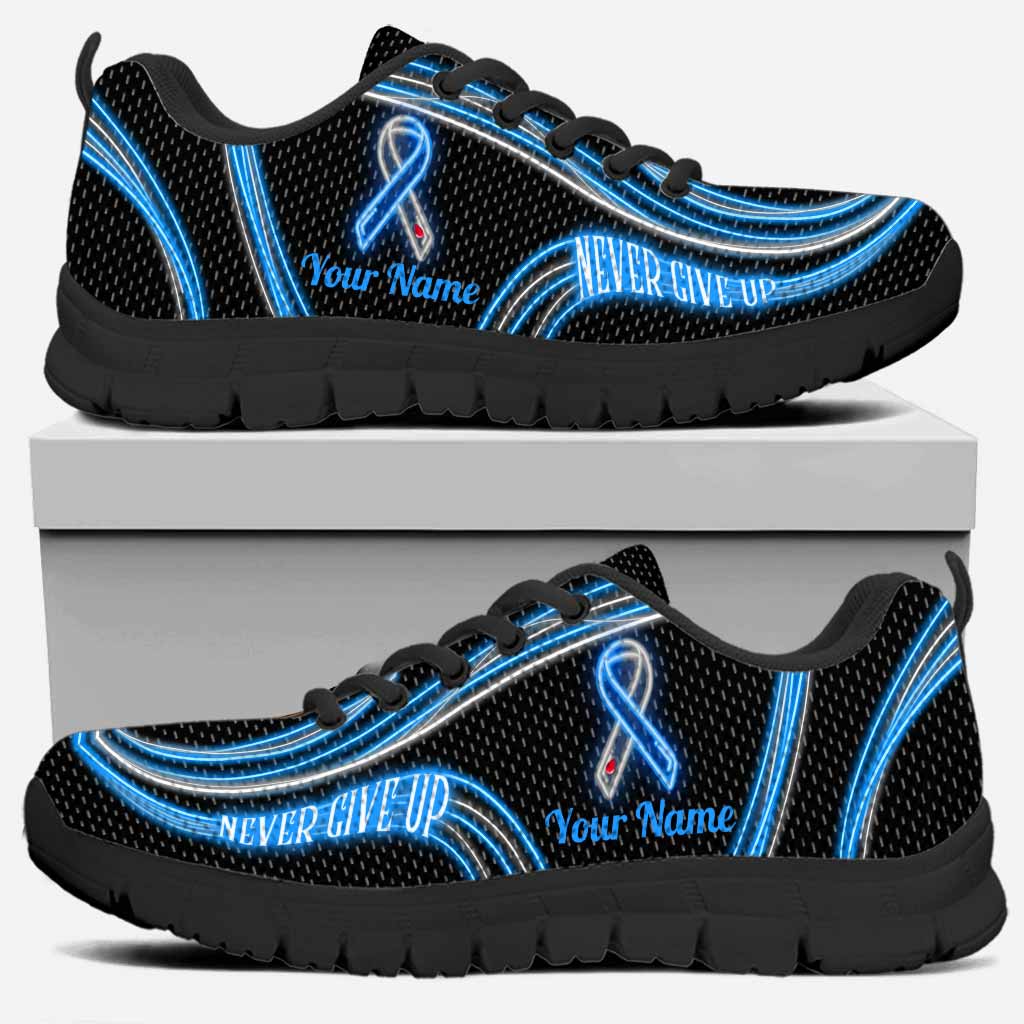 Never Give Up Blue Ribbon - Personalized Diabetes Awareness Sneakers