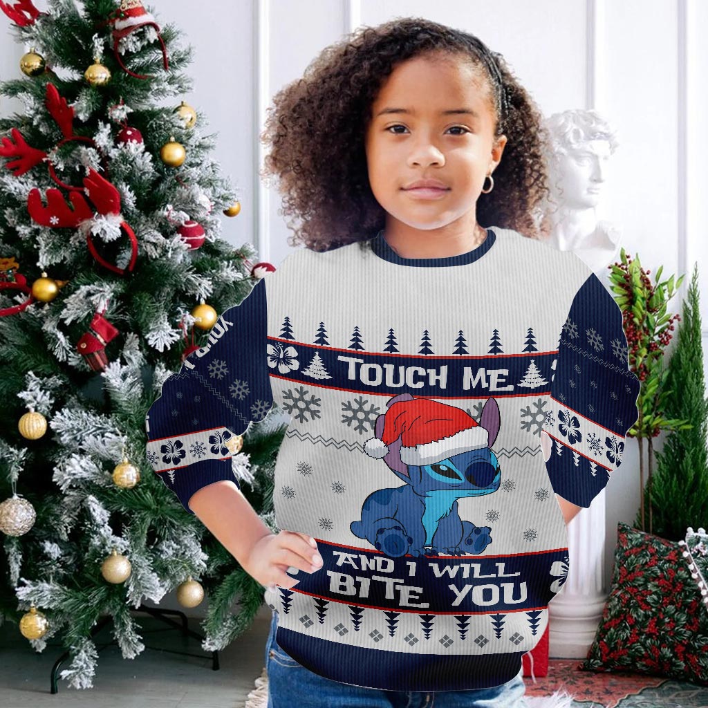 Touch Me And I Will Bite You - Personalized Christmas Ohana Sweater