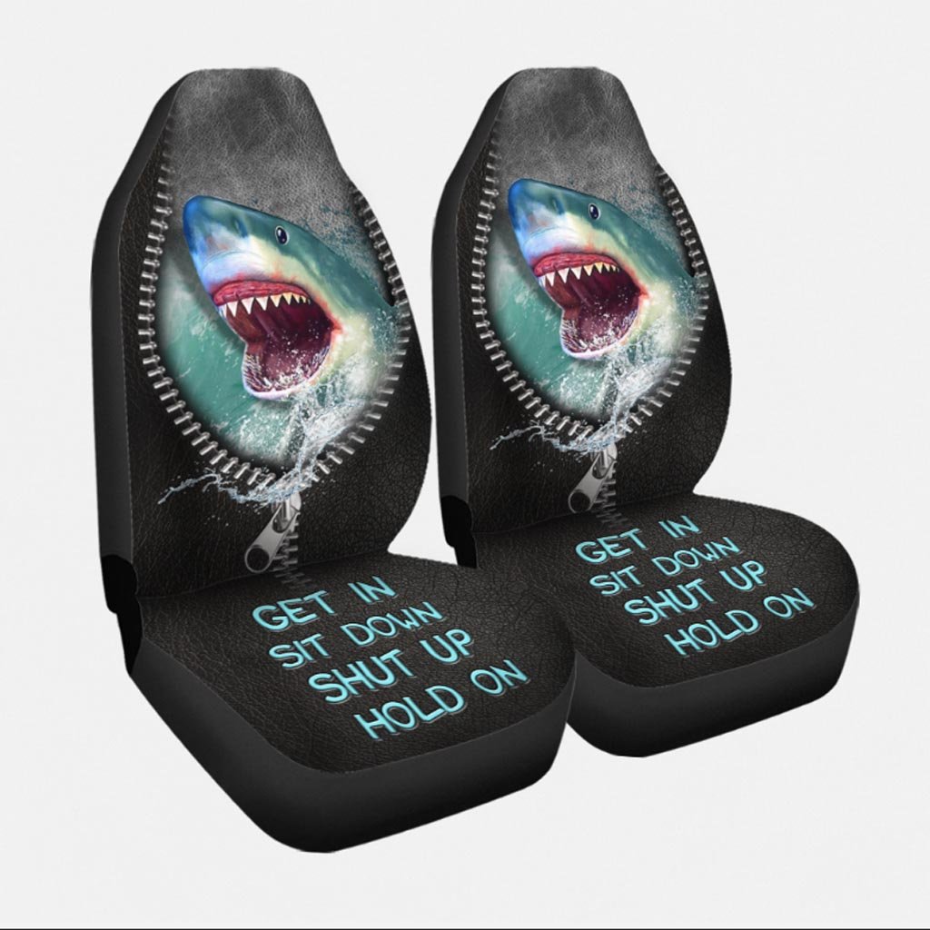 Get In Sit Down Shut Up Hold On - Shark Seat Covers With Leather Pattern Print