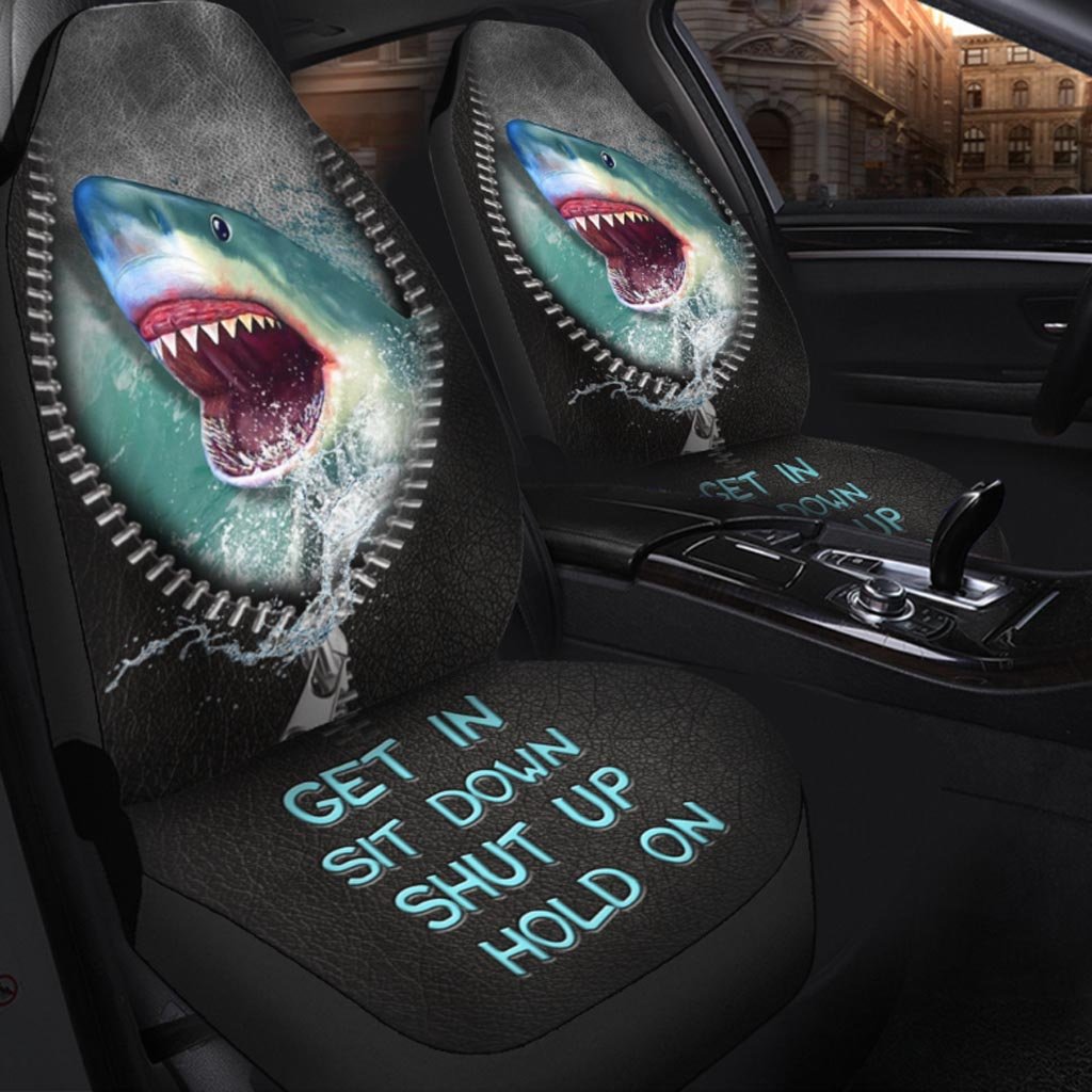 Get In Sit Down Shut Up Hold On - Shark Seat Covers With Leather Pattern Print