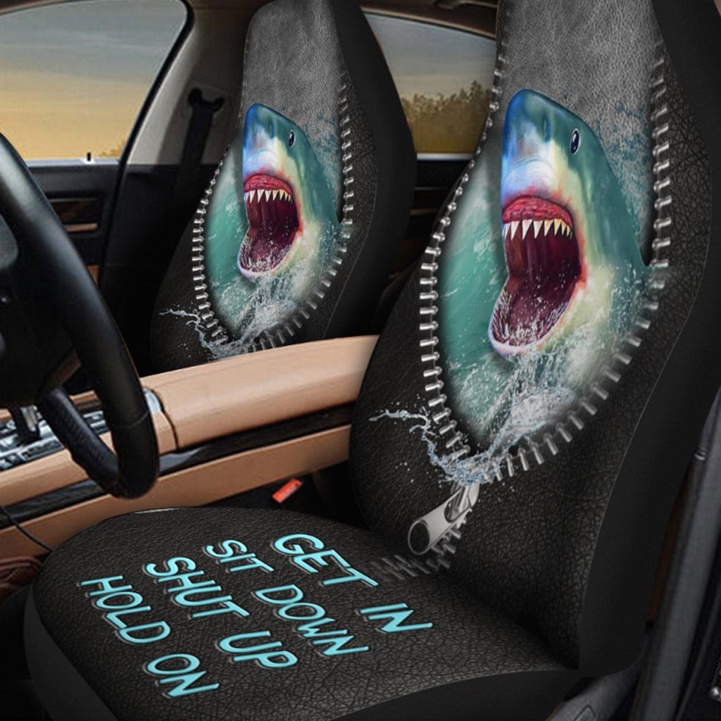 Get In Sit Down Shut Up Hold On - Shark Seat Covers With Leather Pattern Print