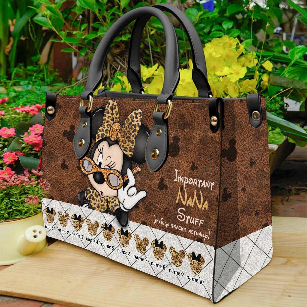 Important Nana Stuff - Personalized Grandma Leather Handbag