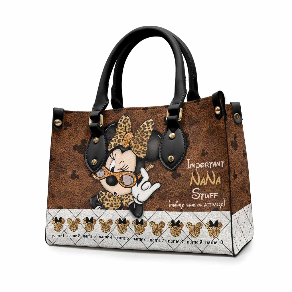 Important Nana Stuff - Personalized Grandma Leather Handbag