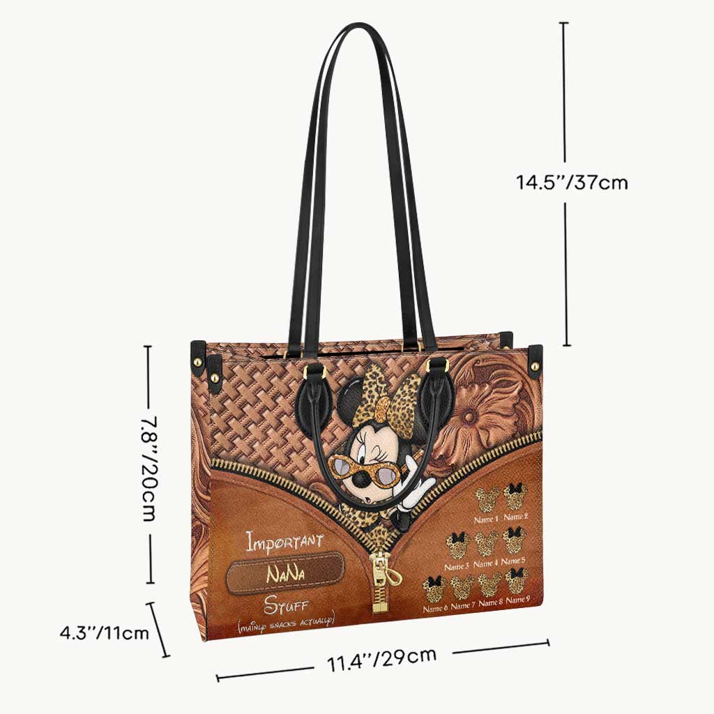 Important Nana Stuff - Personalized Grandma Leather Handbag
