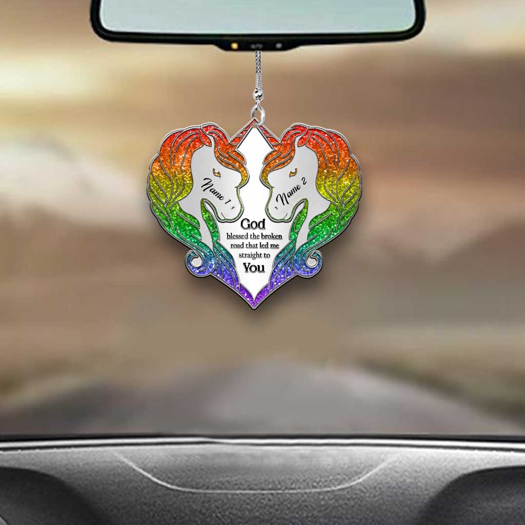 You Are My Rainbow - Personalized Couple LGBT Support Car Ornament (Printed On Both Sides)