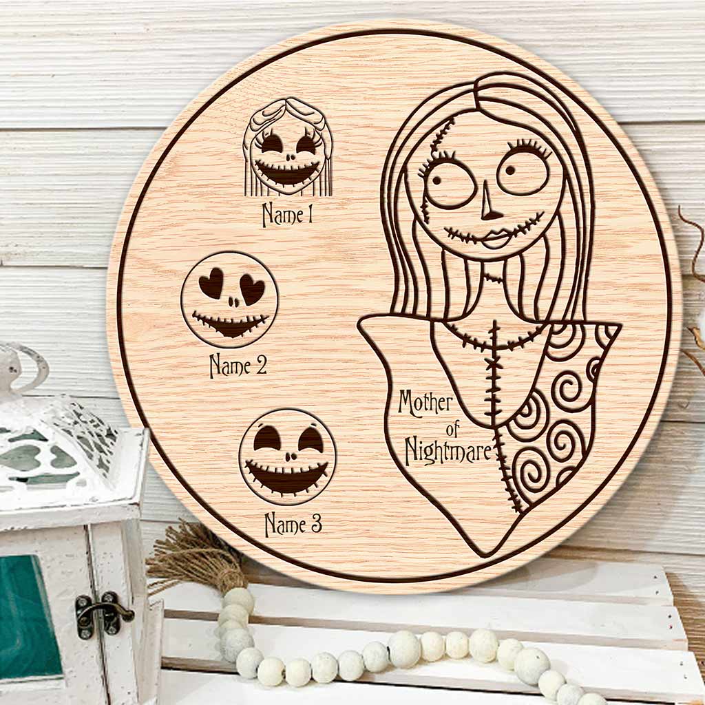 Mother Of Nightmare - Personalized Mother's Day Round Wood Sign With 3D Pattern Print