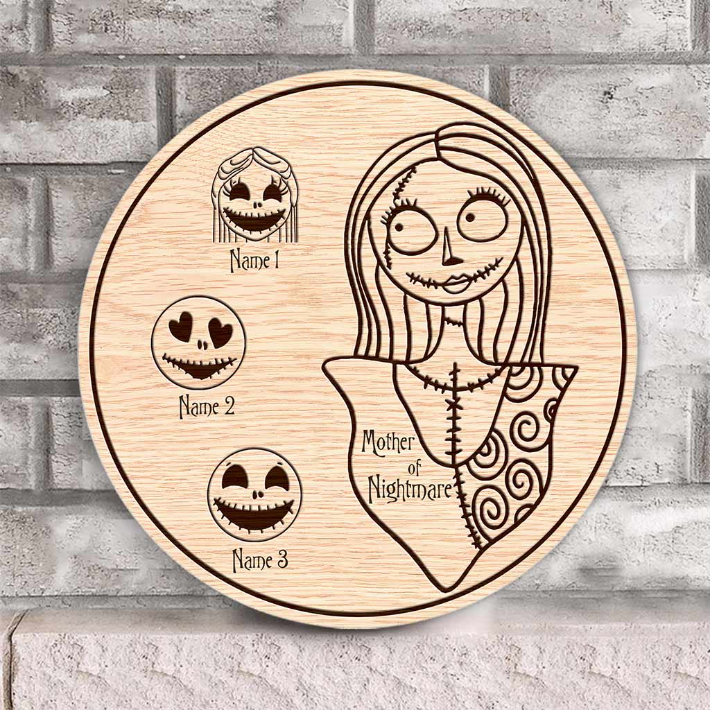 Mother Of Nightmare - Personalized Mother's Day Round Wood Sign With 3D Pattern Print