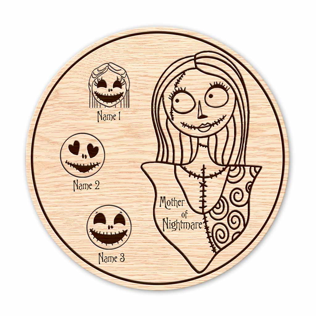 Mother Of Nightmare - Personalized Mother's Day Round Wood Sign With 3D Pattern Print