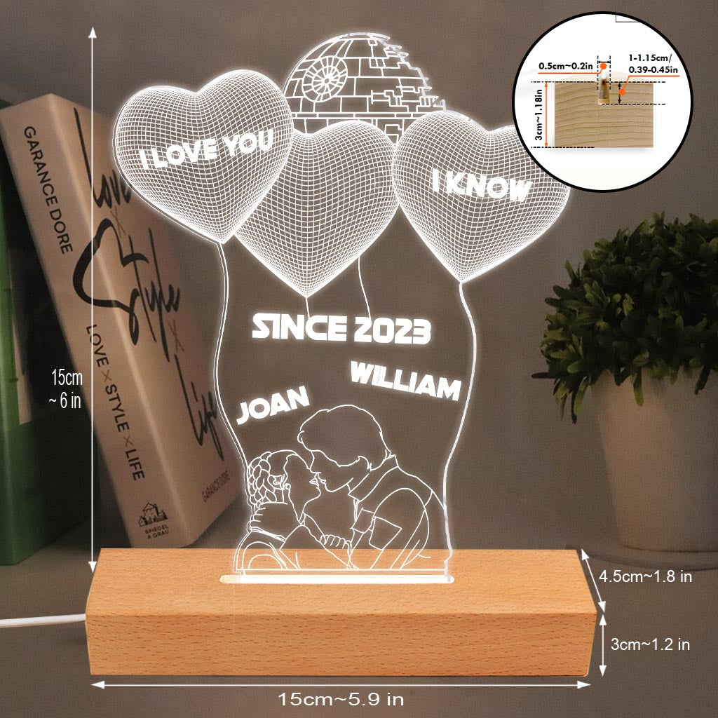I Love You I Know - Personalized Couple The Force Shaped Plaque Light Base