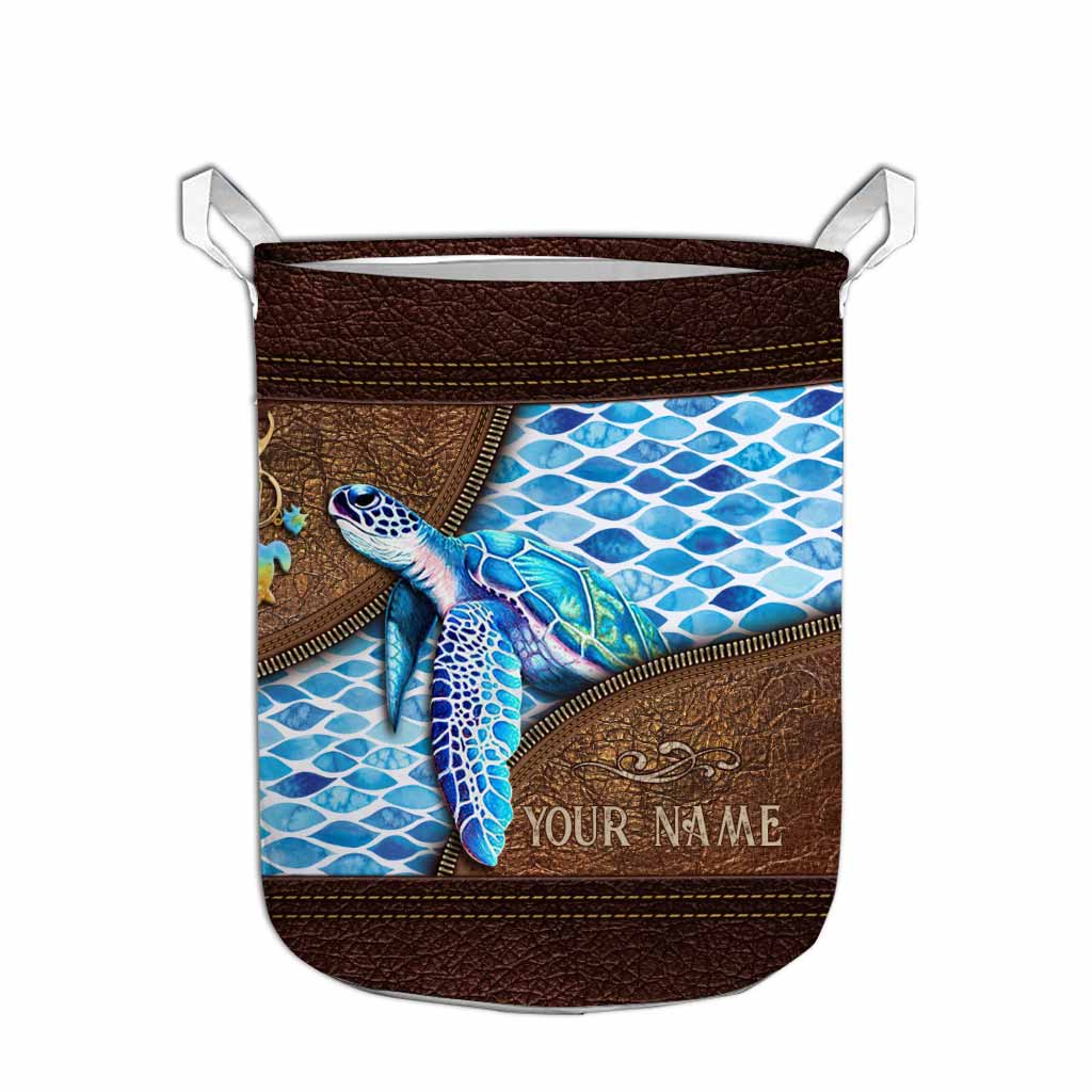 Salty Lil' Beach - Turtle Personalized Leather Pattern Print Laundry Basket