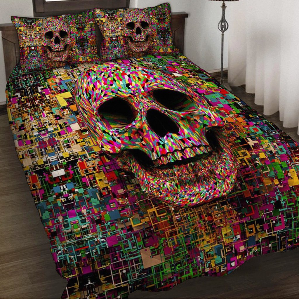 Colorful Skull Quilt Bed Set