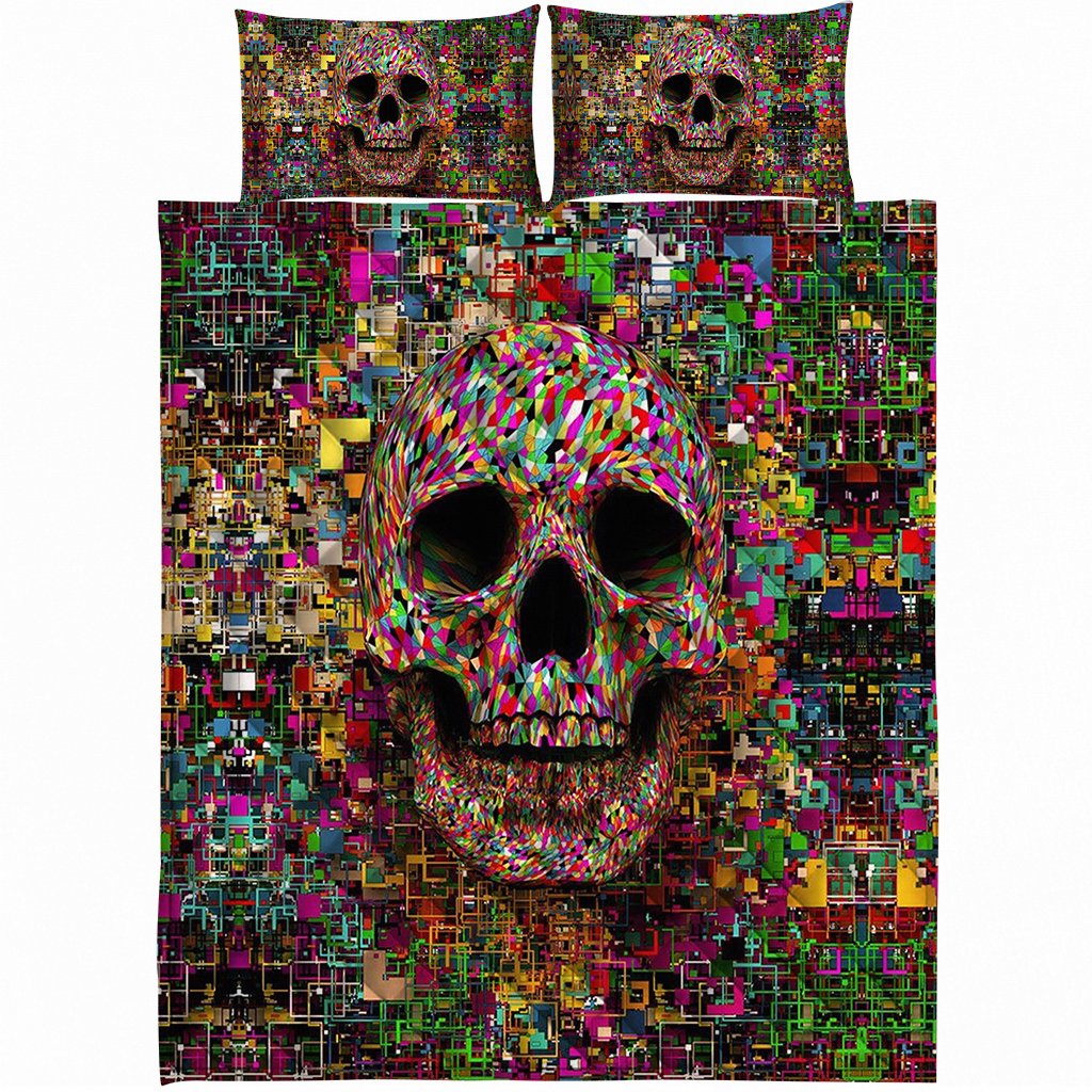 Colorful Skull Quilt Bed Set