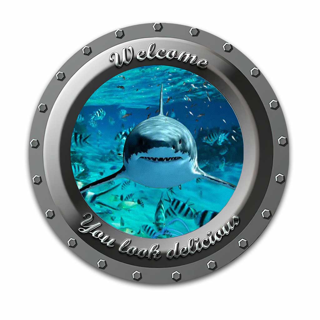 Shark 3D Porthole Round Metal Sign