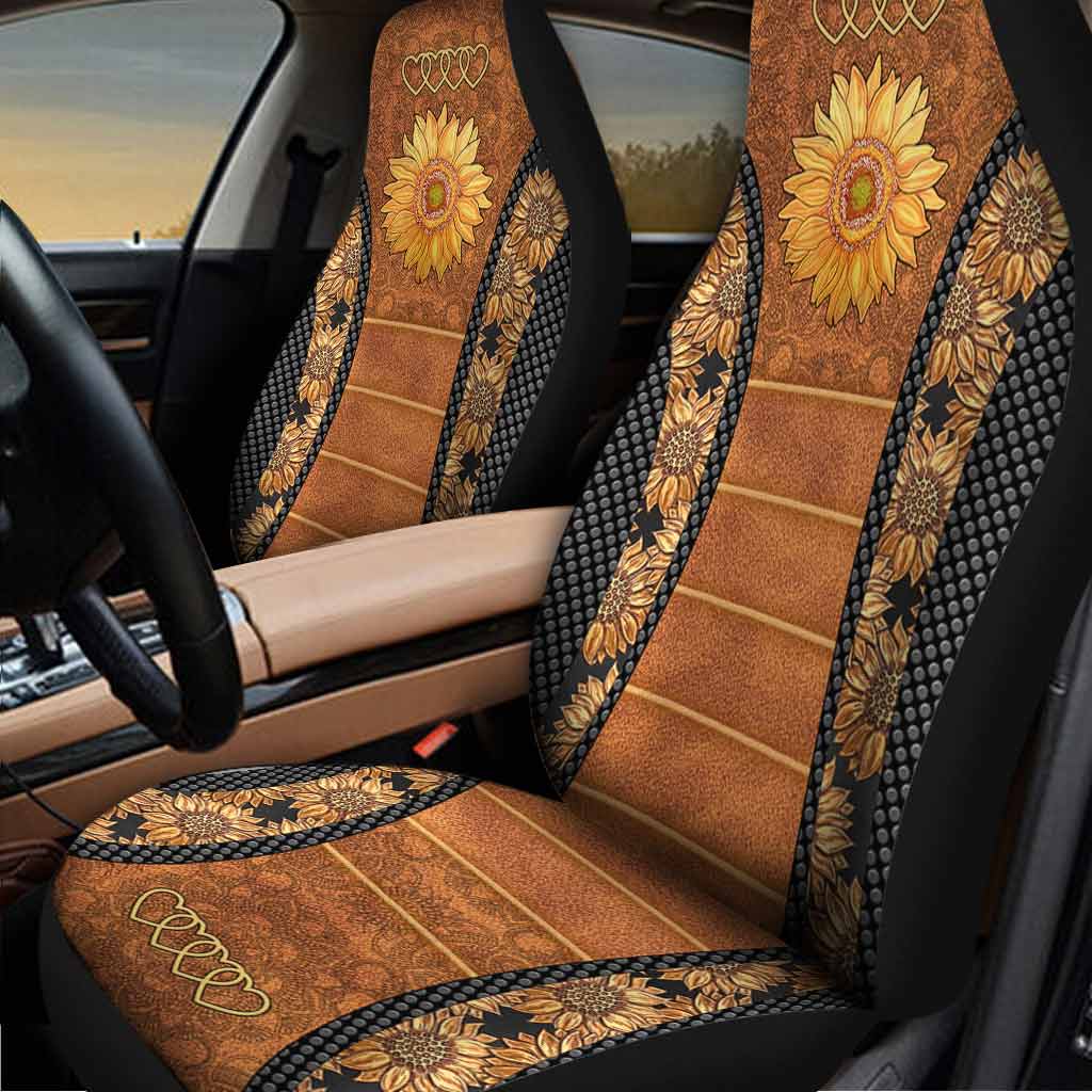 Sunflower Leather Pattern Print Seat Covers