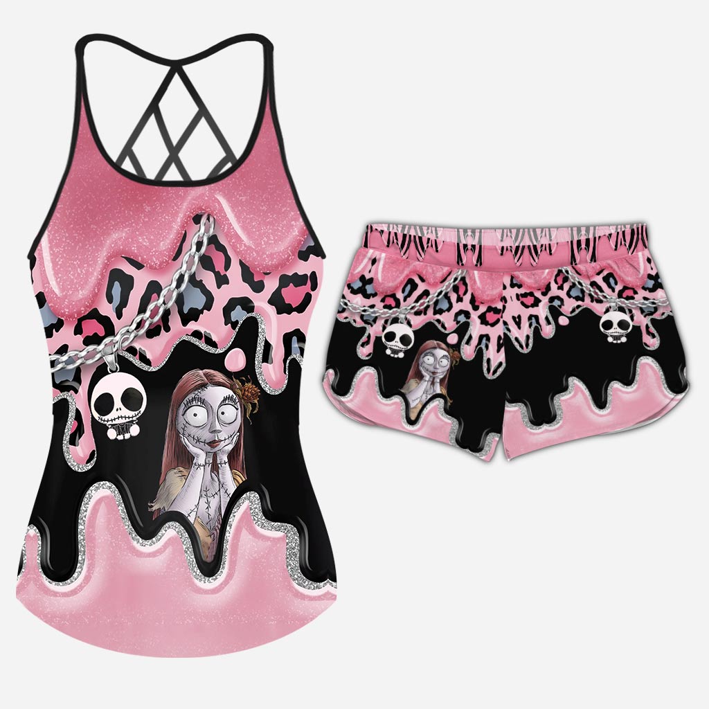 Black Pink Nightmare - Cross Tank Top and Women Shorts