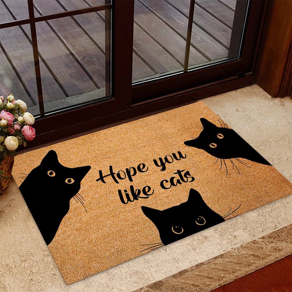 Black Cat mystic flooring mat, magical celestial witchy doormat, cat lover  gift