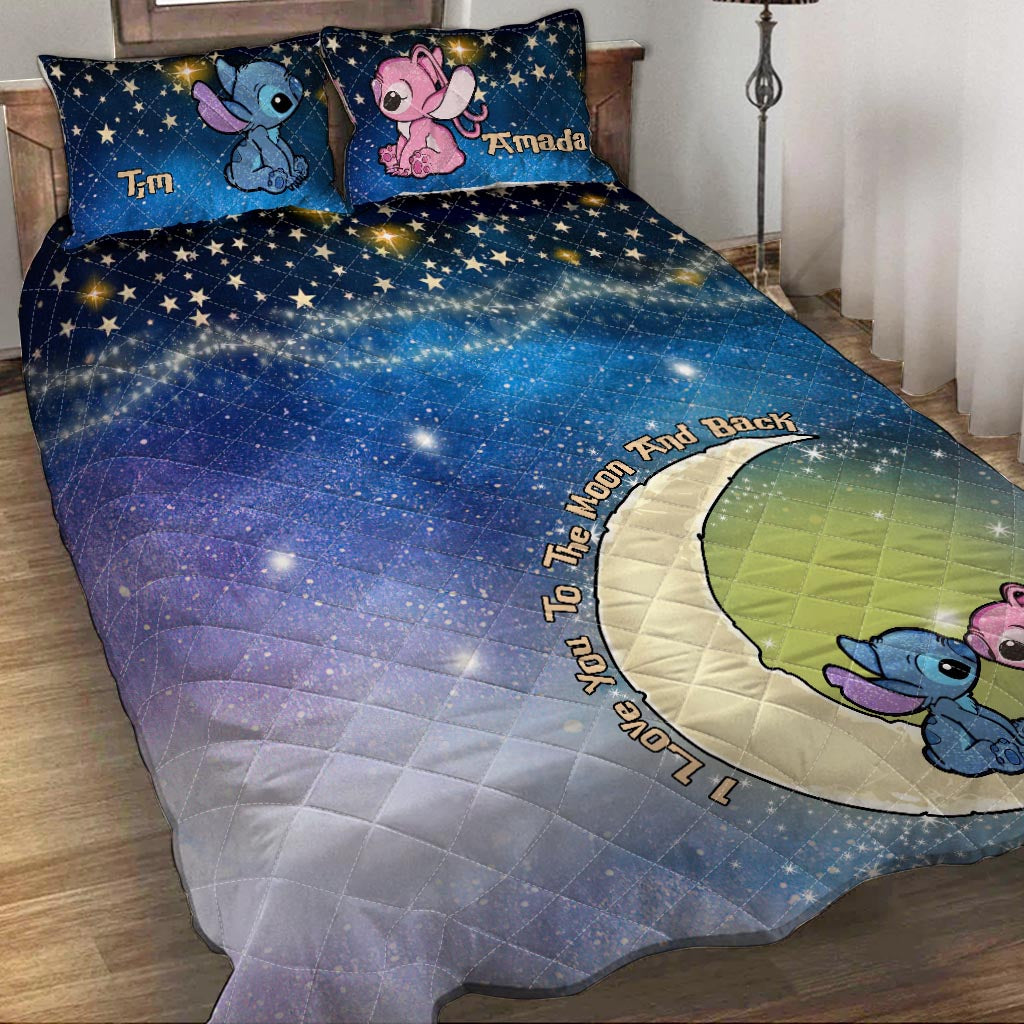 I Love You To The Moon Ohana - Personalized Couple Ohana Quilt Set