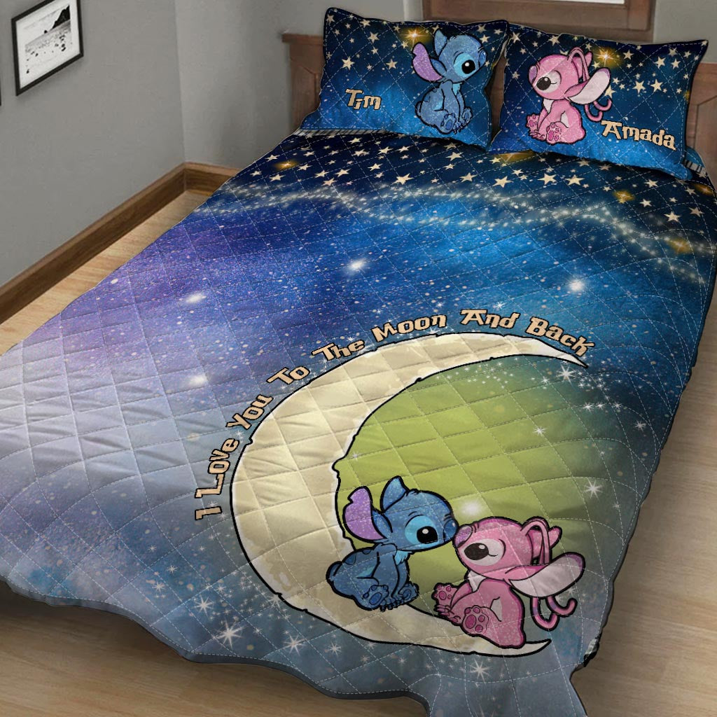 I Love You To The Moon Ohana - Personalized Couple Ohana Quilt Set