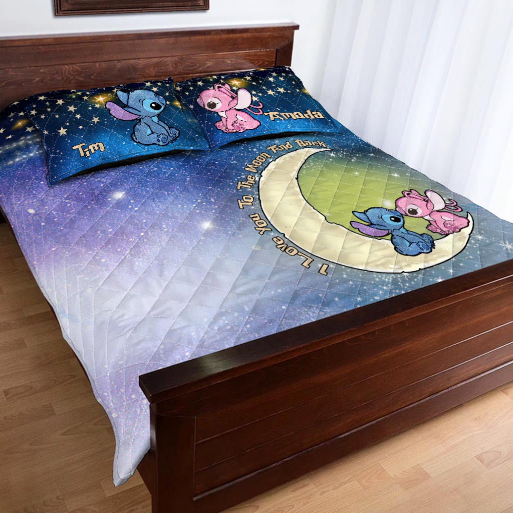 I Love You To The Moon Ohana - Personalized Couple Ohana Quilt Set