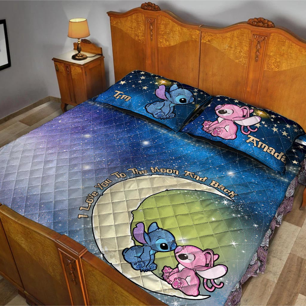 I Love You To The Moon Ohana - Personalized Couple Ohana Quilt Set