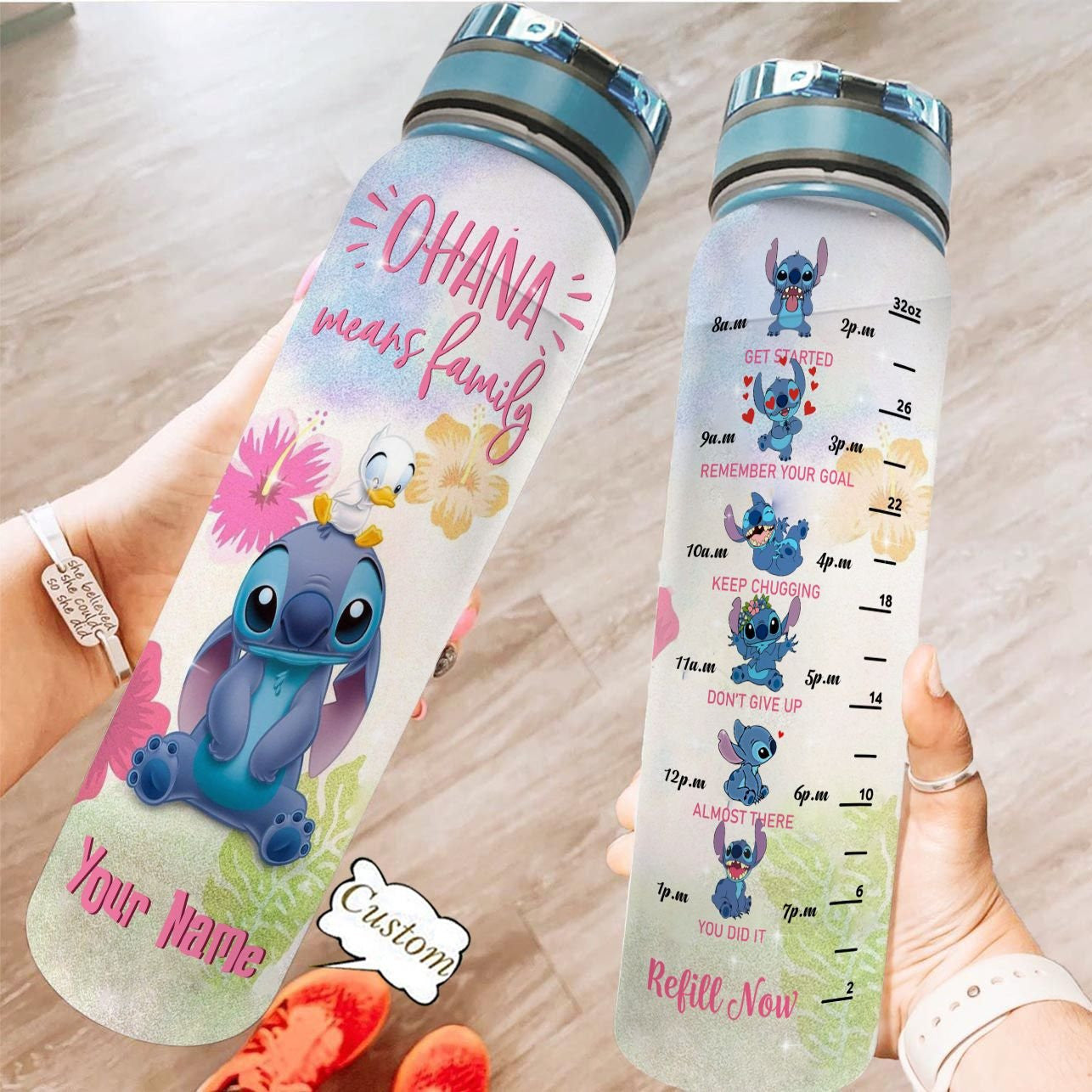 Ohana Means Family - Personalized Ohana Water Tracker Bottle 0523
