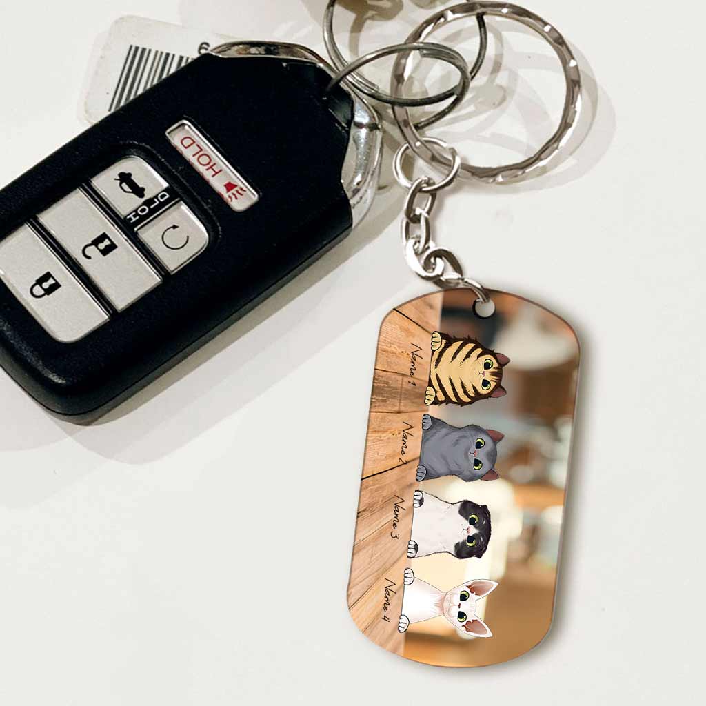 Drive Safe I Need You Here With Me - Personalized Father's Day Cat Stainless Steel Keychain