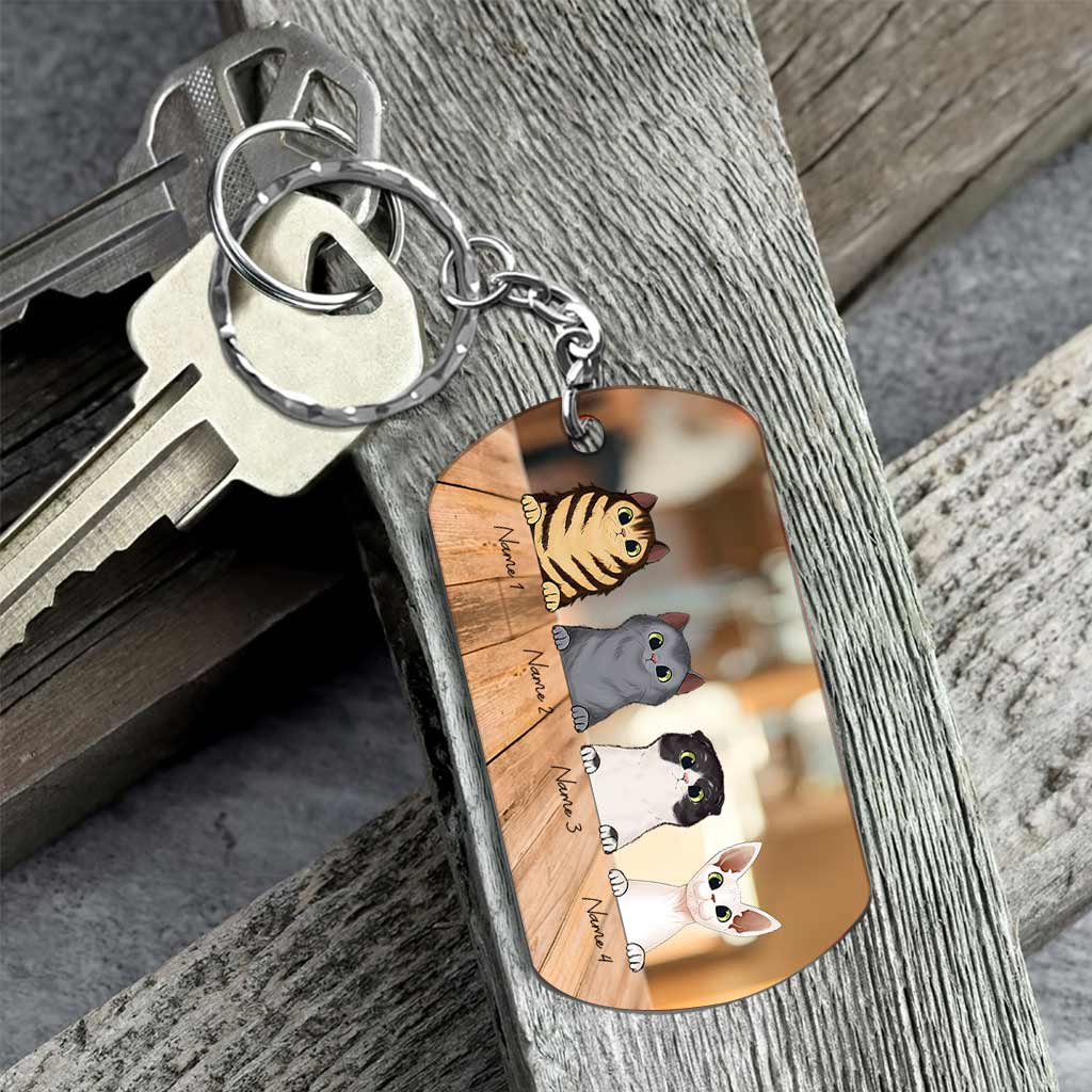 Drive Safe I Need You Here With Me - Personalized Father's Day Cat Stainless Steel Keychain